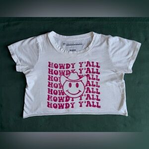 Prince Peter Collection White Cropped Baby Tee with Pink Howdy Y'all Graphic